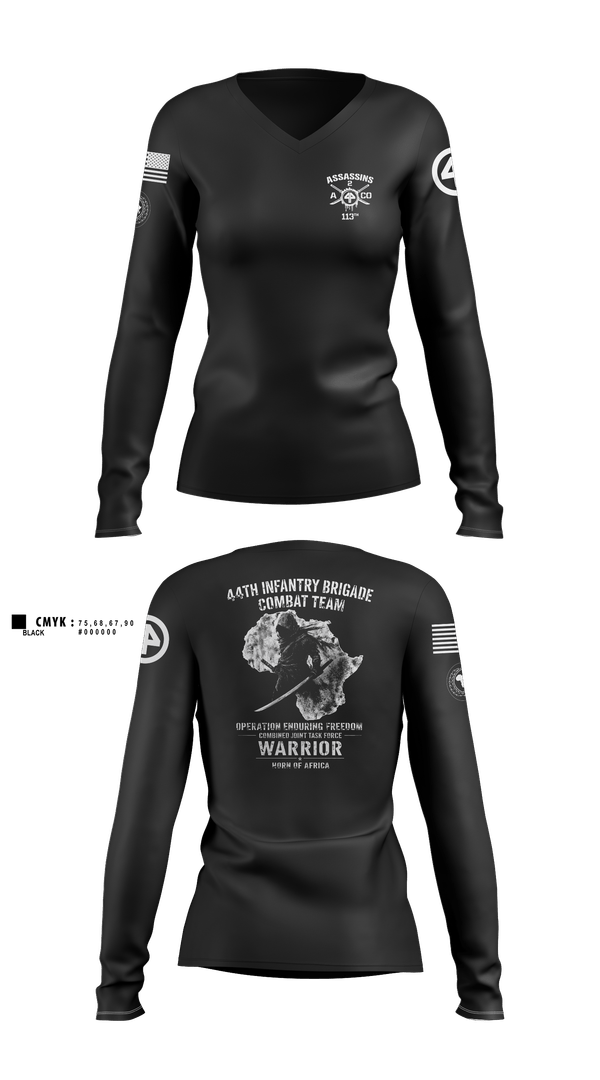 Womens Long Sleeve Vneck Shirt, 44th IBCT, Army, Teamtime, Team time, sublimation, custom sports apparel, team uniforms, spirit wear, spiritwear, sports uniforms, custom shirts, team store, custom team store, fundraiser sports, apparel fundraiser