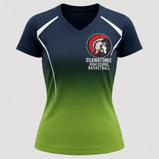 Womens Short Sleeve Vneck Shirt, Osawatomie High School Basketball, Women's Basketball, Teamtime, Team time, sublimation, custom sports apparel, team uniforms, spirit wear, spiritwear, sports uniforms, custom shirts, team store, custom team store, fundraiser sports, apparel fundraiser