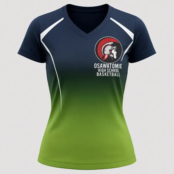 Womens Short Sleeve Vneck Shirt, Osawatomie High School Basketball, Women's Basketball, Teamtime, Team time, sublimation, custom sports apparel, team uniforms, spirit wear, spiritwear, sports uniforms, custom shirts, team store, custom team store, fundraiser sports, apparel fundraiser