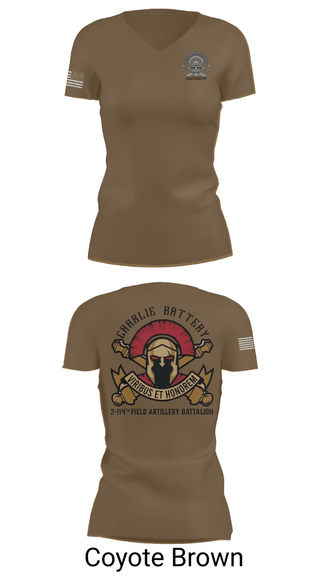 Womens Short Sleeve Vneck Shirt, Charlie BTRY 2-114th FA, , Teamtime, Team time, sublimation, custom sports apparel, team uniforms, spirit wear, spiritwear, sports uniforms, custom shirts, team store, custom team store, fundraiser sports, apparel fundraiser