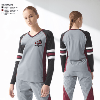 Womens Long Sleeve Vneck Shirt, Reed City Coyotes, Cheer, Teamtime, Team time, sublimation, custom sports apparel, team uniforms, spirit wear, spiritwear, sports uniforms, custom shirts, team store, custom team store, fundraiser sports, apparel fundraiser