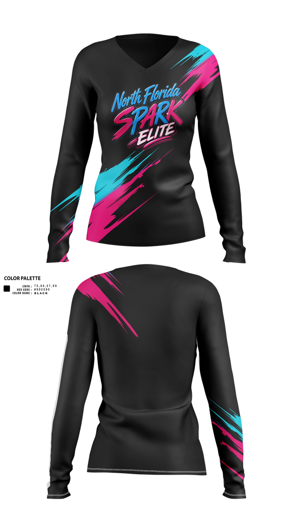 Womens Long Sleeve Vneck Shirt, North Florida Spark, Softball, Teamtime, Team time, sublimation, custom sports apparel, team uniforms, spirit wear, spiritwear, sports uniforms, custom shirts, team store, custom team store, fundraiser sports, apparel fundraiser