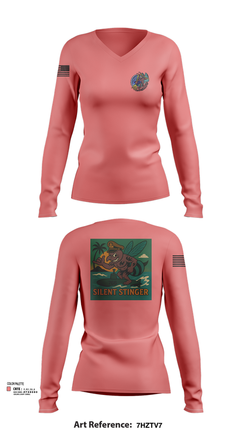 Womens Long Sleeve Vneck Shirt, USS CHARLOTTE SSN 766, Navy, Teamtime, Team time, sublimation, custom sports apparel, team uniforms, spirit wear, spiritwear, sports uniforms, custom shirts, team store, custom team store, fundraiser sports, apparel fundraiser
