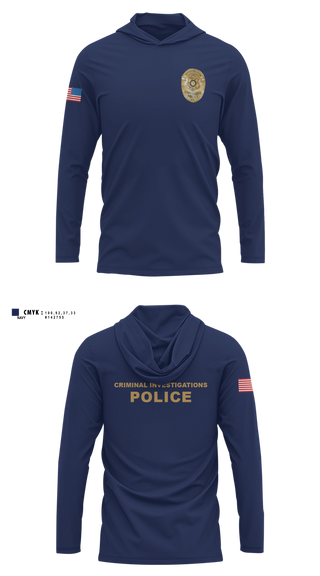 Long Sleeve hooded sunshirt, Criminal Investigations, Police, Teamtime, Team time, sublimation, custom sports apparel, team uniforms, spirit wear, spiritwear, sports uniforms, custom shirts, team store, custom team store, fundraiser sports, apparel fundraiser