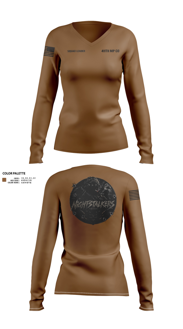 Womens Long Sleeve Vneck Shirt, 411TH MP CO, Army, Teamtime, Team time, sublimation, custom sports apparel, team uniforms, spirit wear, spiritwear, sports uniforms, custom shirts, team store, custom team store, fundraiser sports, apparel fundraiser