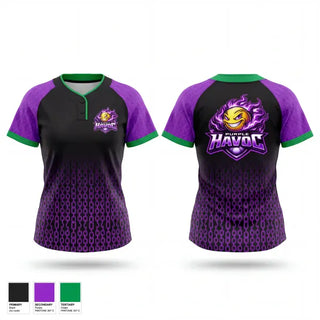 Two Button Softball Jersey, Purple Havoc, Softball, Teamtime, Team time, sublimation, custom sports apparel, team uniforms, spirit wear, spiritwear, sports uniforms, custom shirts, team store, custom team store, fundraiser sports, apparel fundraiser