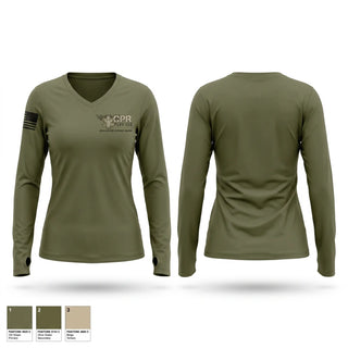 Womens Long Sleeve Vneck Shirt, CPR PLUS, EMS/EMT, Teamtime, Team time, sublimation, custom sports apparel, team uniforms, spirit wear, spiritwear, sports uniforms, custom shirts, team store, custom team store, fundraiser sports, apparel fundraiser