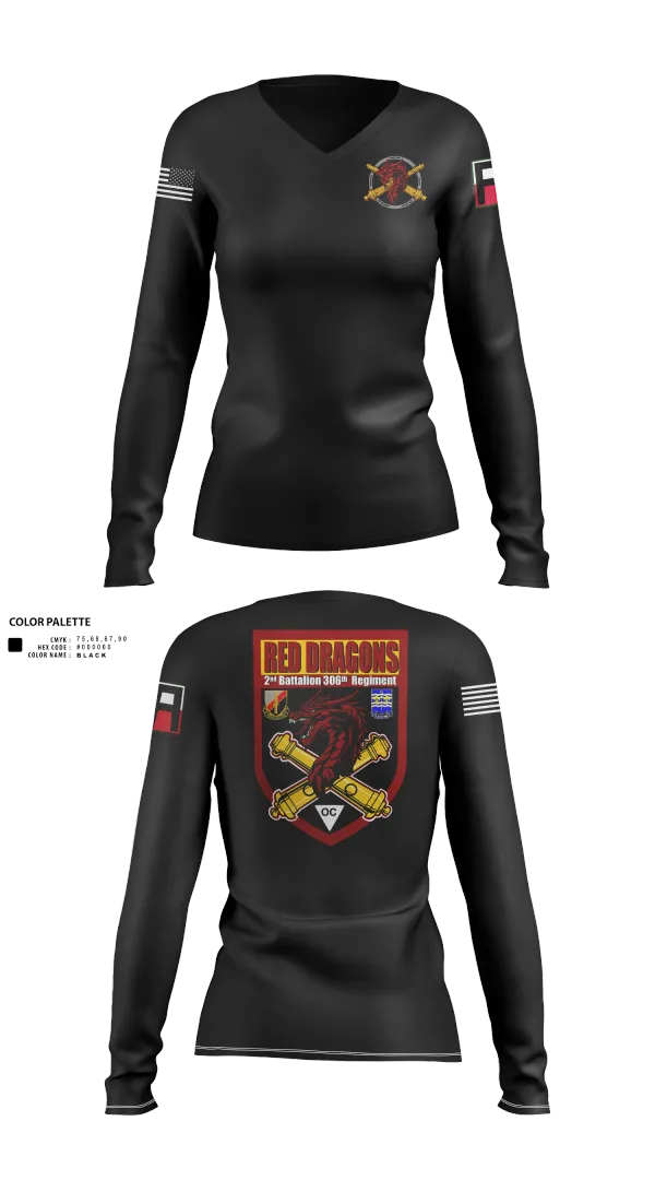 Womens Long Sleeve Vneck Shirt, 2-306th FAR, Army, Teamtime, Team time, sublimation, custom sports apparel, team uniforms, spirit wear, spiritwear, sports uniforms, custom shirts, team store, custom team store, fundraiser sports, apparel fundraiser