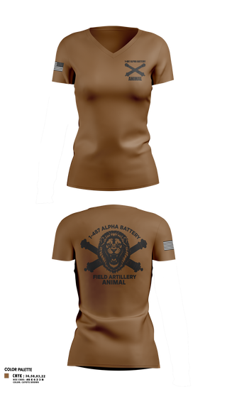 Womens Short Sleeve Vneck Shirt, 1-487 Alpha Battery Field Artillery, National Guard, Teamtime, Team time, sublimation, custom sports apparel, team uniforms, spirit wear, spiritwear, sports uniforms, custom shirts, team store, custom team store, fundraiser sports, apparel fundraiser