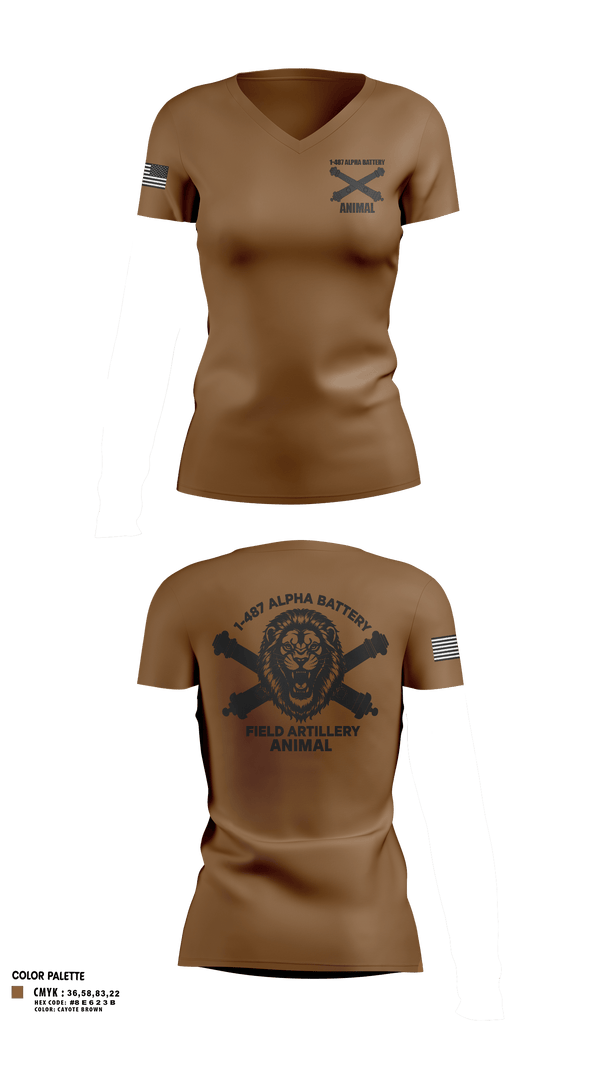 Womens Short Sleeve Vneck Shirt, 1-487 Alpha Battery Field Artillery, National Guard, Teamtime, Team time, sublimation, custom sports apparel, team uniforms, spirit wear, spiritwear, sports uniforms, custom shirts, team store, custom team store, fundraiser sports, apparel fundraiser