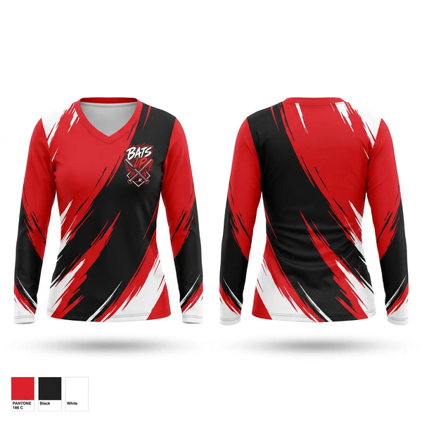 Womens Long Sleeve Vneck Shirt, BATS UP, Softball, Teamtime, Team time, sublimation, custom sports apparel, team uniforms, spirit wear, spiritwear, sports uniforms, custom shirts, team store, custom team store, fundraiser sports, apparel fundraiser