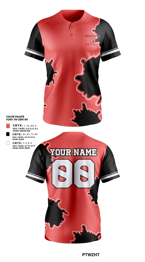Full Button Softball Jersey, Warriors, Softball, Teamtime, Team time, sublimation, custom sports apparel, team uniforms, spirit wear, spiritwear, sports uniforms, custom shirts, team store, custom team store, fundraiser sports, apparel fundraiser