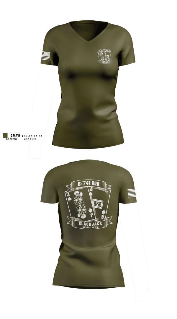 Womens Short Sleeve Vneck Shirt, B/741BEB, Army, Teamtime, Team time, sublimation, custom sports apparel, team uniforms, spirit wear, spiritwear, sports uniforms, custom shirts, team store, custom team store, fundraiser sports, apparel fundraiser
