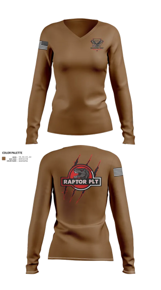 Womens Long Sleeve Vneck Shirt, Raptor Platoon, 4-9 CAV, , Teamtime, Team time, sublimation, custom sports apparel, team uniforms, spirit wear, spiritwear, sports uniforms, custom shirts, team store, custom team store, fundraiser sports, apparel fundraiser