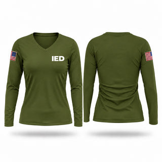 Womens Long Sleeve Vneck Shirt, IED, Army, Teamtime, Team time, sublimation, custom sports apparel, team uniforms, spirit wear, spiritwear, sports uniforms, custom shirts, team store, custom team store, fundraiser sports, apparel fundraiser
