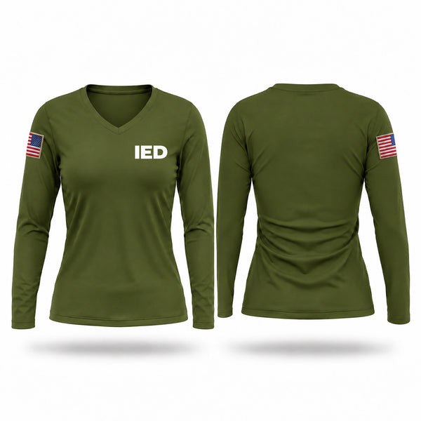 Womens Long Sleeve Vneck Shirt, IED, Army, Teamtime, Team time, sublimation, custom sports apparel, team uniforms, spirit wear, spiritwear, sports uniforms, custom shirts, team store, custom team store, fundraiser sports, apparel fundraiser