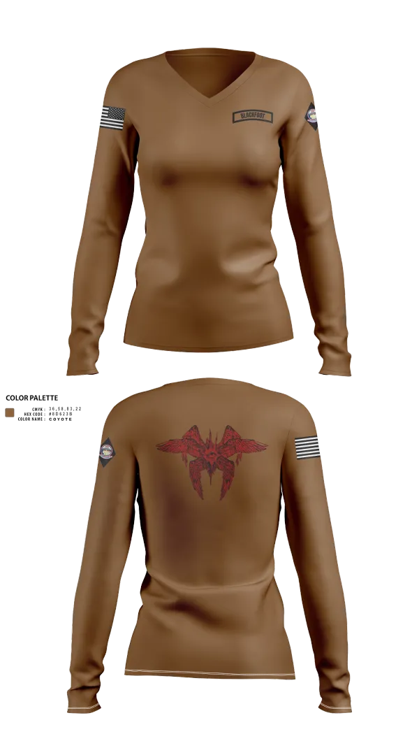 Womens Long Sleeve Vneck Shirt, Blackfoot 2nd platoon, , Teamtime, Team time, sublimation, custom sports apparel, team uniforms, spirit wear, spiritwear, sports uniforms, custom shirts, team store, custom team store, fundraiser sports, apparel fundraiser
