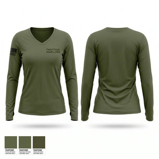 Womens Long Sleeve Vneck Shirt, Patrick County Sheriff’s Office, Police, Teamtime, Team time, sublimation, custom sports apparel, team uniforms, spirit wear, spiritwear, sports uniforms, custom shirts, team store, custom team store, fundraiser sports, apparel fundraiser