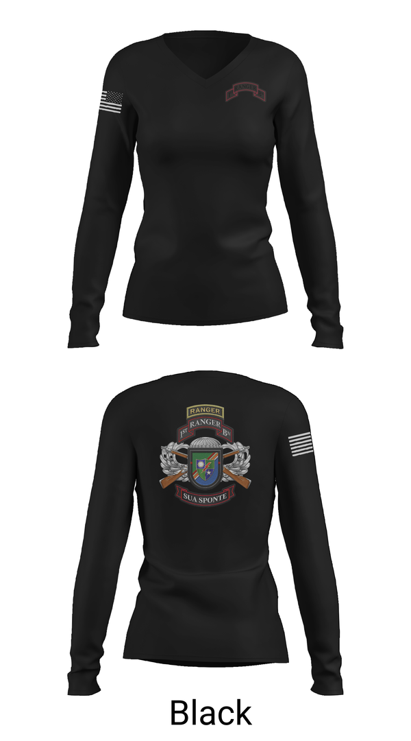 Womens Long Sleeve Vneck Shirt, 1/75 Ranger Battalion, Army, Teamtime, Team time, sublimation, custom sports apparel, team uniforms, spirit wear, spiritwear, sports uniforms, custom shirts, team store, custom team store, fundraiser sports, apparel fundraiser