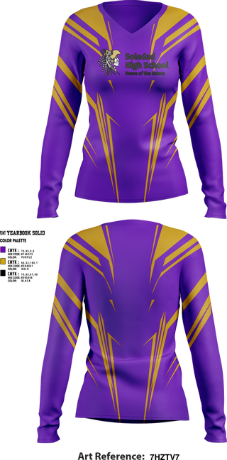 Womens Long Sleeve Vneck Shirt, Soledad High School Cheer, Cheer, Teamtime, Team time, sublimation, custom sports apparel, team uniforms, spirit wear, spiritwear, sports uniforms, custom shirts, team store, custom team store, fundraiser sports, apparel fundraiser