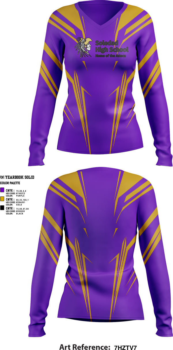 Womens Long Sleeve Vneck Shirt, Soledad High School Cheer, Cheer, Teamtime, Team time, sublimation, custom sports apparel, team uniforms, spirit wear, spiritwear, sports uniforms, custom shirts, team store, custom team store, fundraiser sports, apparel fundraiser