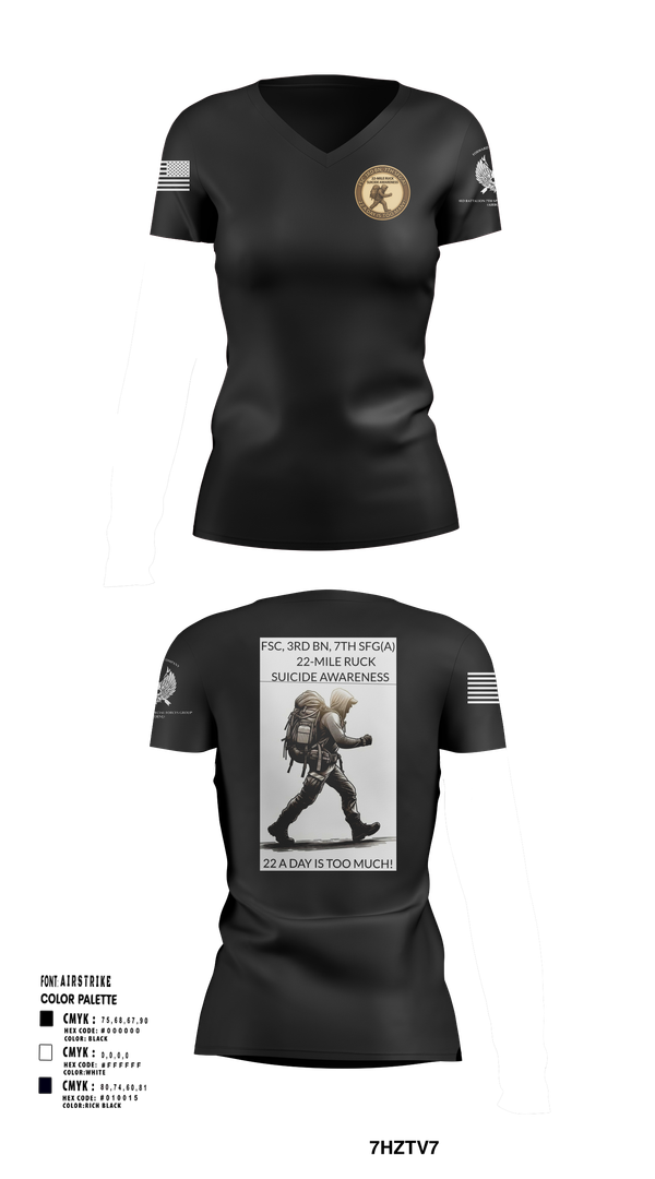 Womens Short Sleeve Vneck Shirt, FSC, 3RD BN, 7TH SFG(A), Army, Teamtime, Team time, sublimation, custom sports apparel, team uniforms, spirit wear, spiritwear, sports uniforms, custom shirts, team store, custom team store, fundraiser sports, apparel fundraiser