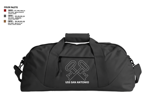 Duffle Bag, Uss San Antonio, Navy, Teamtime, Team time, sublimation, custom sports apparel, team uniforms, spirit wear, spiritwear, sports uniforms, custom shirts, team store, custom team store, fundraiser sports, apparel fundraiser