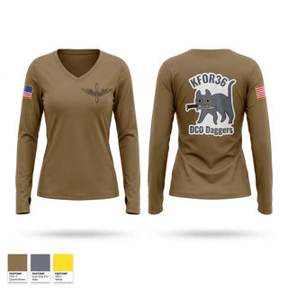Womens Long Sleeve Vneck Shirt, DCO Daggers, National Guard, Teamtime, Team time, sublimation, custom sports apparel, team uniforms, spirit wear, spiritwear, sports uniforms, custom shirts, team store, custom team store, fundraiser sports, apparel fundraiser