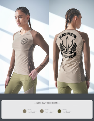 Womens Long Sleeve Vneck Shirt, SOCCENT IWD, Army, Teamtime, Team time, sublimation, custom sports apparel, team uniforms, spirit wear, spiritwear, sports uniforms, custom shirts, team store, custom team store, fundraiser sports, apparel fundraiser