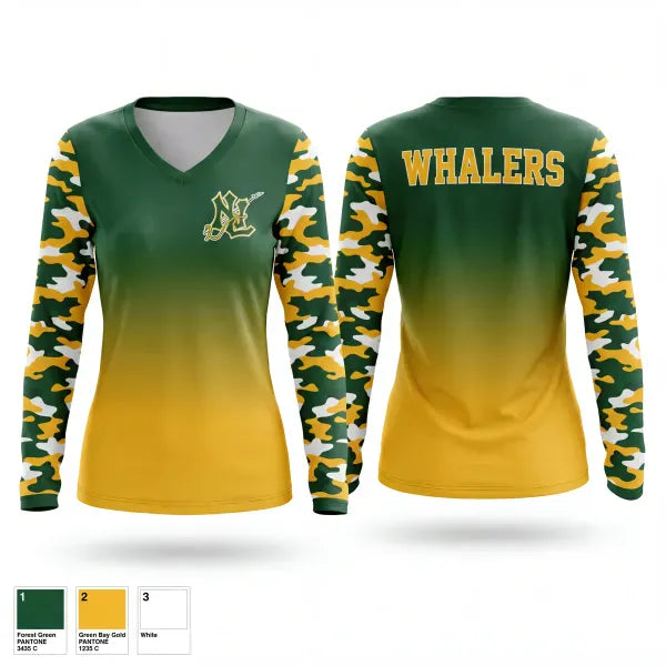 Womens Long Sleeve Vneck Shirt, Whalers, Wrestling, Teamtime, Team time, sublimation, custom sports apparel, team uniforms, spirit wear, spiritwear, sports uniforms, custom shirts, team store, custom team store, fundraiser sports, apparel fundraiser