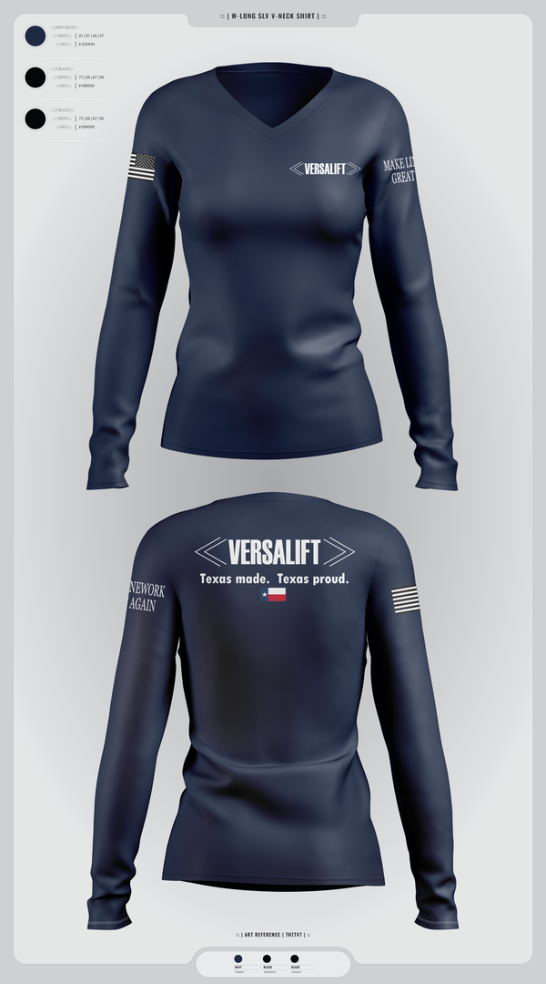 Womens Long Sleeve Vneck Shirt, Versalift, , Teamtime, Team time, sublimation, custom sports apparel, team uniforms, spirit wear, spiritwear, sports uniforms, custom shirts, team store, custom team store, fundraiser sports, apparel fundraiser