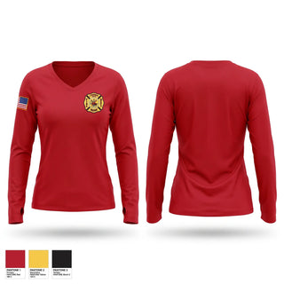 Womens Long Sleeve Vneck Shirt, Livermore falls fire department, Fire Department, Teamtime, Team time, sublimation, custom sports apparel, team uniforms, spirit wear, spiritwear, sports uniforms, custom shirts, team store, custom team store, fundraiser sports, apparel fundraiser