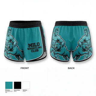 Womens Shorts, Milo Wrestling Club, Wrestling, Teamtime, Team time, sublimation, custom sports apparel, team uniforms, spirit wear, spiritwear, sports uniforms, custom shirts, team store, custom team store, fundraiser sports, apparel fundraiser