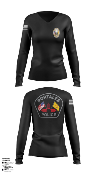 Womens Long Sleeve Vneck Shirt, Portales Police Department, Police, Teamtime, Team time, sublimation, custom sports apparel, team uniforms, spirit wear, spiritwear, sports uniforms, custom shirts, team store, custom team store, fundraiser sports, apparel fundraiser