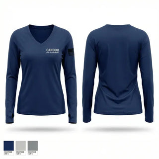 Womens Long Sleeve Vneck Shirt, Candor Fire Department, Fire Department, Teamtime, Team time, sublimation, custom sports apparel, team uniforms, spirit wear, spiritwear, sports uniforms, custom shirts, team store, custom team store, fundraiser sports, apparel fundraiser