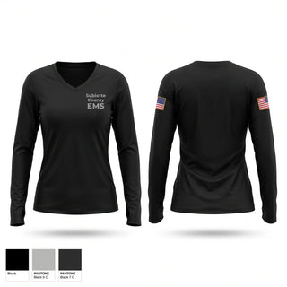 Womens Long Sleeve Vneck Shirt, Sublette County EMS, EMS/EMT, Teamtime, Team time, sublimation, custom sports apparel, team uniforms, spirit wear, spiritwear, sports uniforms, custom shirts, team store, custom team store, fundraiser sports, apparel fundraiser