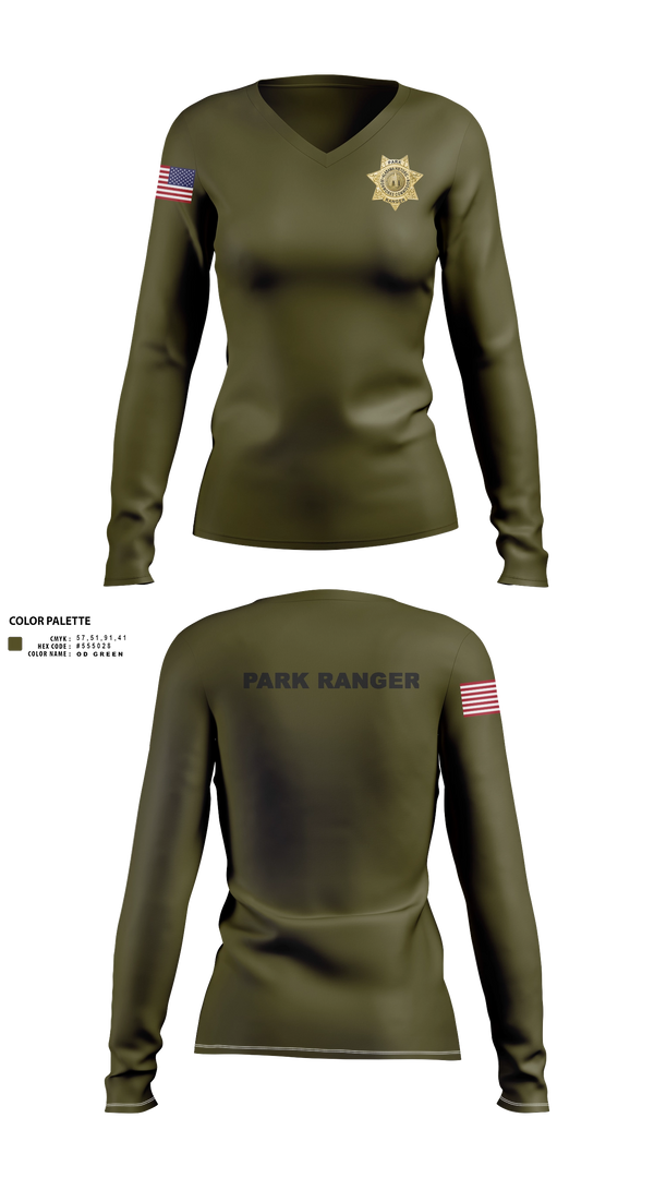 Womens Long Sleeve Vneck Shirt, Alabama Historical Ironworks Commison Park Ranger, Police, Teamtime, Team time, sublimation, custom sports apparel, team uniforms, spirit wear, spiritwear, sports uniforms, custom shirts, team store, custom team store, fundraiser sports, apparel fundraiser