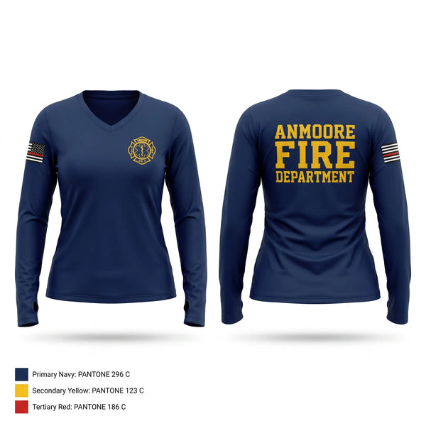 Womens Long Sleeve Vneck Shirt, Anmoore Fire Department, Fire Department, Teamtime, Team time, sublimation, custom sports apparel, team uniforms, spirit wear, spiritwear, sports uniforms, custom shirts, team store, custom team store, fundraiser sports, apparel fundraiser