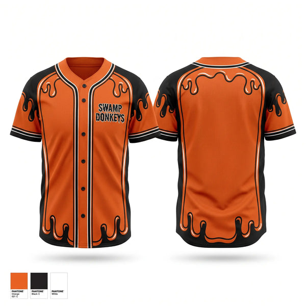 Full Button Baseball Jersey, Swamp Donkeys, Baseball, Teamtime, Team time, sublimation, custom sports apparel, team uniforms, spirit wear, spiritwear, sports uniforms, custom shirts, team store, custom team store, fundraiser sports, apparel fundraiser