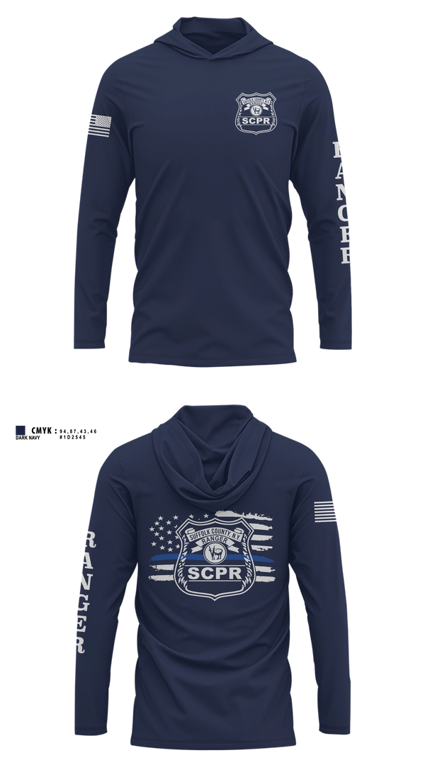 Long Sleeve hooded sunshirt, Suffolk County Park Rangers, Police, Teamtime, Team time, sublimation, custom sports apparel, team uniforms, spirit wear, spiritwear, sports uniforms, custom shirts, team store, custom team store, fundraiser sports, apparel fundraiser