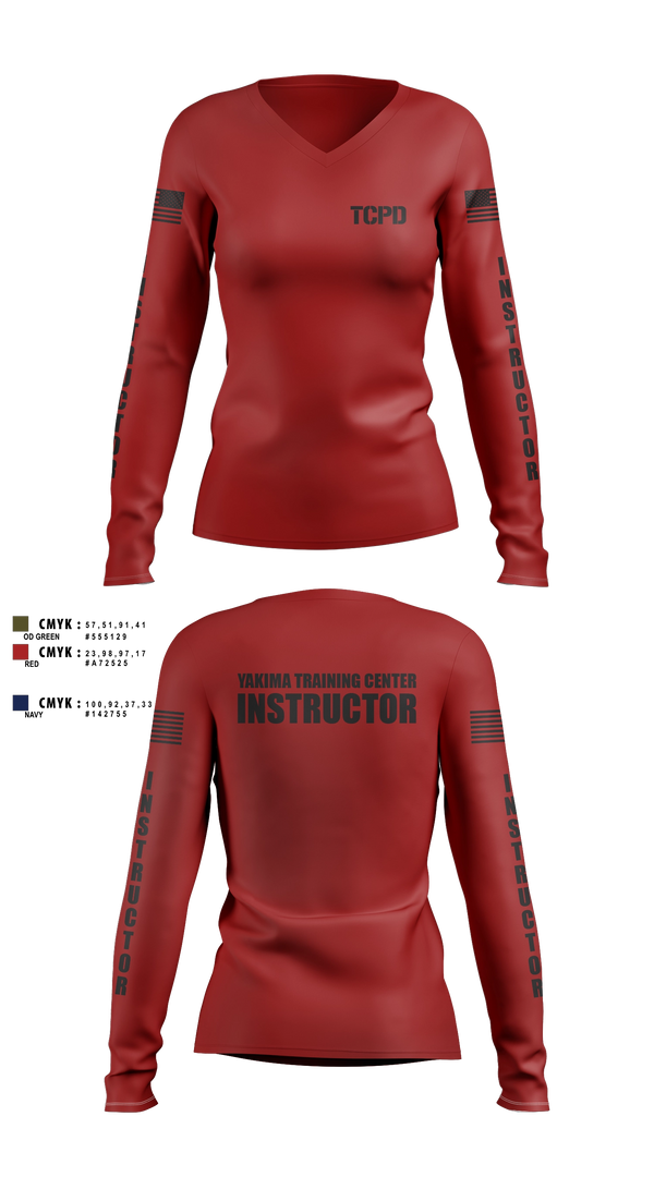 Womens Long Sleeve Vneck Shirt, Yakima Training Center Police Department, Police, Teamtime, Team time, sublimation, custom sports apparel, team uniforms, spirit wear, spiritwear, sports uniforms, custom shirts, team store, custom team store, fundraiser sports, apparel fundraiser
