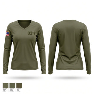 Womens Long Sleeve Vneck Shirt, 0311, Marines, Teamtime, Team time, sublimation, custom sports apparel, team uniforms, spirit wear, spiritwear, sports uniforms, custom shirts, team store, custom team store, fundraiser sports, apparel fundraiser