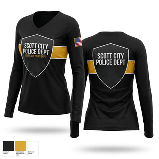 Womens Long Sleeve Vneck Shirt, SCOTT CITY POLICE DEPT., Police, Teamtime, Team time, sublimation, custom sports apparel, team uniforms, spirit wear, spiritwear, sports uniforms, custom shirts, team store, custom team store, fundraiser sports, apparel fundraiser