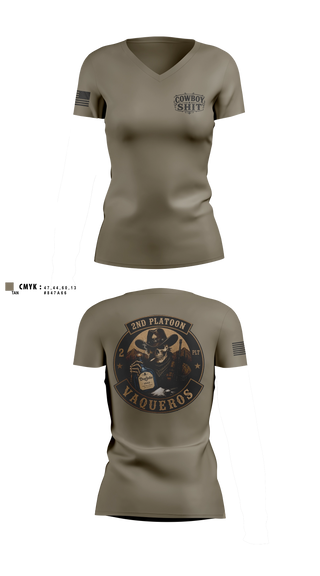Womens Short Sleeve Vneck Shirt, 2nd Platoon Vaqueros, Army, Teamtime, Team time, sublimation, custom sports apparel, team uniforms, spirit wear, spiritwear, sports uniforms, custom shirts, team store, custom team store, fundraiser sports, apparel fundraiser
