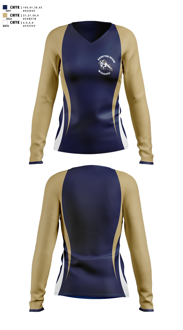Womens Long Sleeve Vneck Shirt, Hampton Roads Warriors, , Teamtime, Team time, sublimation, custom sports apparel, team uniforms, spirit wear, spiritwear, sports uniforms, custom shirts, team store, custom team store, fundraiser sports, apparel fundraiser