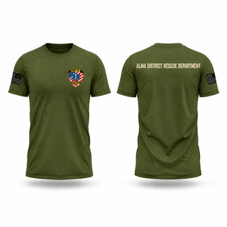 Old School Cotton Feel Shirt, Alma District Rescure, EMS/EMT, Teamtime, Team time, sublimation, custom sports apparel, team uniforms, spirit wear, spiritwear, sports uniforms, custom shirts, team store, custom team store, fundraiser sports, apparel fundraiser