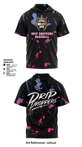 Short Sleeve Performance Shirt with hood, Drip Droppers, Baseball, Teamtime, Team time, sublimation, custom sports apparel, team uniforms, spirit wear, spiritwear, sports uniforms, custom shirts, team store, custom team store, fundraiser sports, apparel fundraiser