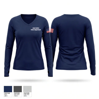 Womens Long Sleeve Vneck Shirt, Lake Quivira Police Department, Police, Teamtime, Team time, sublimation, custom sports apparel, team uniforms, spirit wear, spiritwear, sports uniforms, custom shirts, team store, custom team store, fundraiser sports, apparel fundraiser