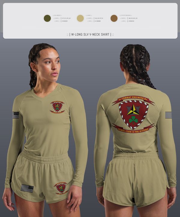 Womens Long Sleeve Vneck Shirt, 3d Combat Engineer Battalion, , Teamtime, Team time, sublimation, custom sports apparel, team uniforms, spirit wear, spiritwear, sports uniforms, custom shirts, team store, custom team store, fundraiser sports, apparel fundraiser