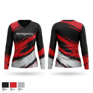 Womens Long Sleeve Vneck Shirt, Renegades, Softball, Teamtime, Team time, sublimation, custom sports apparel, team uniforms, spirit wear, spiritwear, sports uniforms, custom shirts, team store, custom team store, fundraiser sports, apparel fundraiser